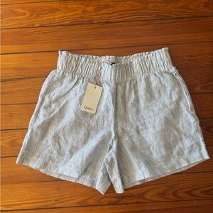 Quince High Waist Blue and White Striped Shorts